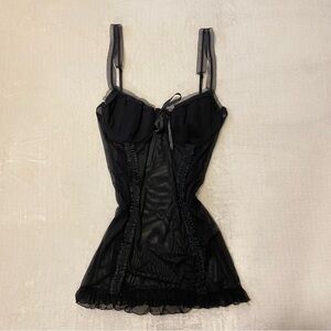 Y2K Black Sheer Lace Trim Chemise